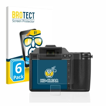 Parte frontal de un envase de producto con el logotipo de la marca BROTECT. Al lado se muestra el dispositivo Hasselblad X2D 1