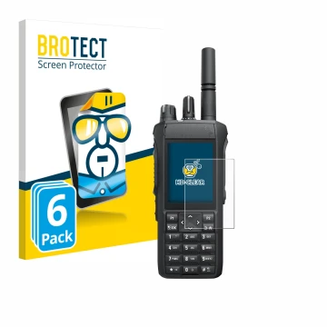 Parte frontal de un envase de producto con el logotipo de la marca BROTECT. Al lado se muestra el dispositivo Motorola R7 con 