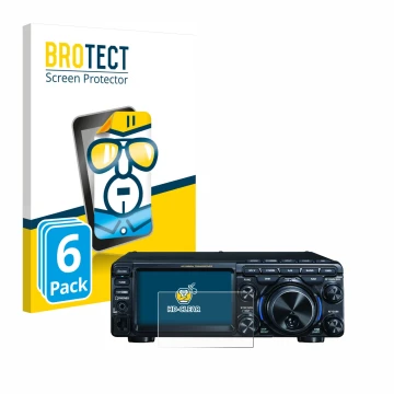 Parte frontal de un envase de producto con el logotipo de la marca BROTECT. Al lado se muestra el dispositivo Yaesu FT-710 con