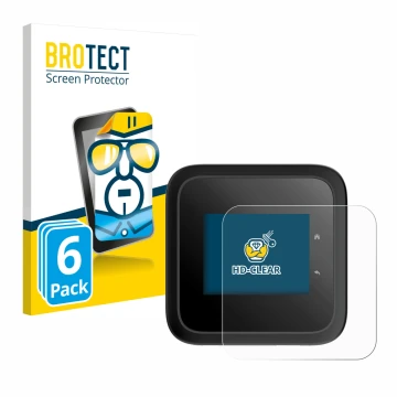 Parte frontal de un envase de producto con el logotipo de la marca BROTECT. Al lado se muestra el dispositivo Netgear Nighthaw