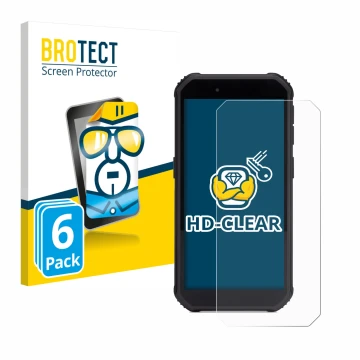 Parte frontal de un envase de producto con el logotipo de la marca BROTECT. Al lado se muestra el dispositivo SkyCaddie SX550 
