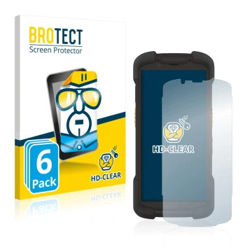 Parte frontal de un envase de producto con el logotipo de la marca BROTECT. Al lado se muestra el dispositivo Zebra TC73 con s