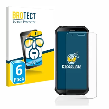 Parte frontal de un envase de producto con el logotipo de la marca BROTECT. Al lado se muestra el dispositivo Doogee S41 con s