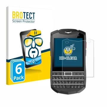 Parte frontal de un envase de producto con el logotipo de la marca BROTECT. Al lado se muestra el dispositivo Unihertz Titan P