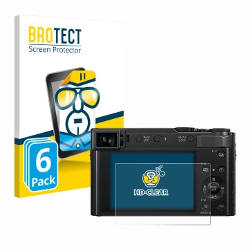 Parte frontal de un envase de producto con el logotipo de la marca BROTECT. Al lado se muestra el dispositivo Panasonic Lumix 