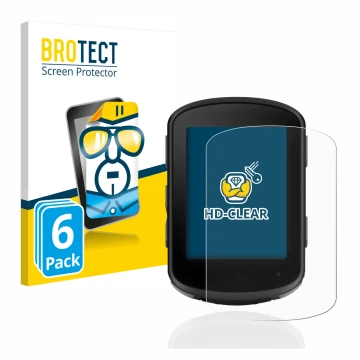 Parte frontal de un envase de producto con el logotipo de la marca BROTECT. Al lado se muestra el dispositivo Garmin Edge 840 