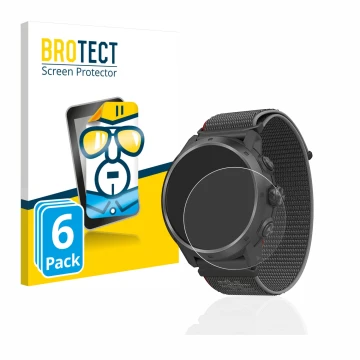 Parte frontal de un envase de producto con el logotipo de la marca BROTECT. Al lado se muestra el dispositivo Coros Apex 2 Pro