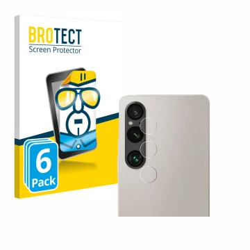 Parte frontal de un envase de producto con el logotipo de la marca BROTECT. Al lado se muestra el dispositivo Sony Xperia 1 V 