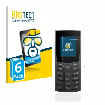 Parte frontal de un envase de producto con el logotipo de la marca BROTECT. Al lado se muestra el dispositivo Nokia 110 (2023)