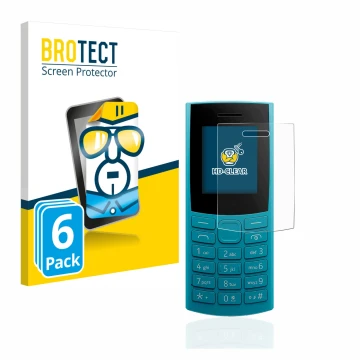 Parte frontal de un envase de producto con el logotipo de la marca BROTECT. Al lado se muestra el dispositivo Nokia 105 4G (20