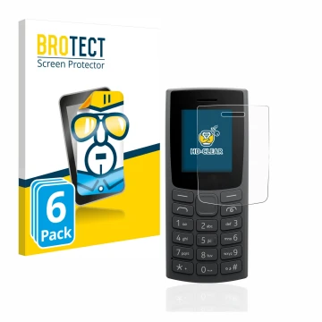 Parte frontal de un envase de producto con el logotipo de la marca BROTECT. Al lado se muestra el dispositivo Nokia 105 (2023)