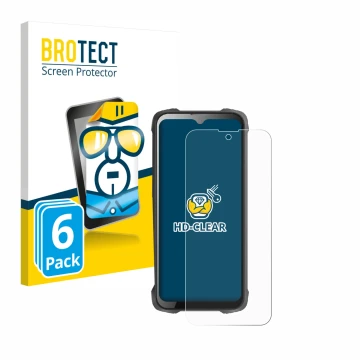 Parte frontal de un envase de producto con el logotipo de la marca BROTECT. Al lado se muestra el dispositivo Cubot King Kong 