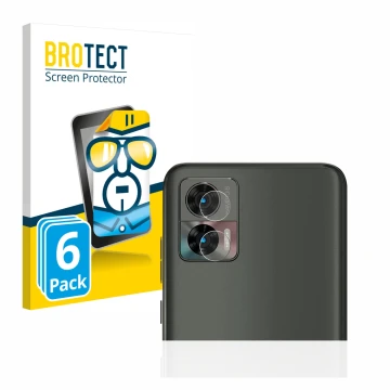 Parte frontal de un envase de producto con el logotipo de la marca BROTECT. Al lado se muestra el dispositivo Motorola Edge 30