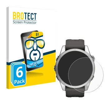 Parte frontal de un envase de producto con el logotipo de la marca BROTECT. Al lado se muestra el dispositivo Garmin Fenix 7S 
