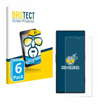 Parte frontal de un envase de producto con el logotipo de la marca BROTECT. Al lado se muestra el dispositivo ZTE Nubia Red Ma