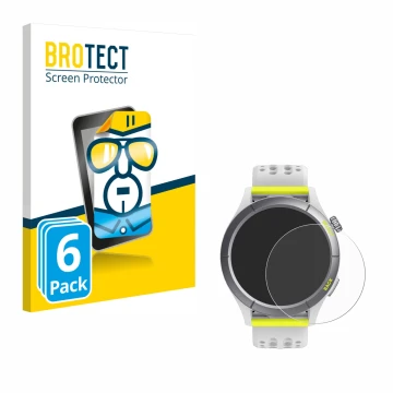 Parte frontal de un envase de producto con el logotipo de la marca BROTECT. Al lado se muestra el dispositivo Huami Amazfit Ch