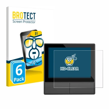 Parte frontal de un envase de producto con el logotipo de la marca BROTECT. Al lado se muestra el dispositivo SONOFF NSPanel S
