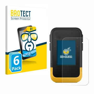 Parte frontal de un envase de producto con el logotipo de la marca BROTECT. Al lado se muestra el dispositivo Garmin eTrex SE 
