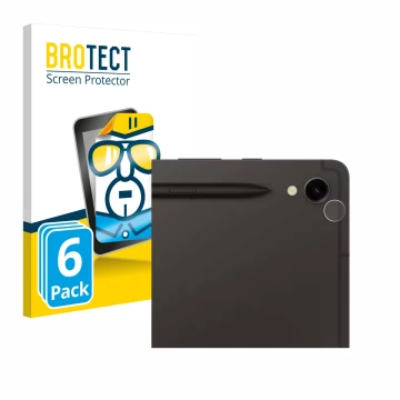 Parte frontal de un envase de producto con el logotipo de la marca BROTECT. Al lado se muestra el dispositivo Samsung Galaxy T