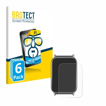 Parte frontal de un envase de producto con el logotipo de la marca BROTECT. Al lado se muestra el dispositivo Xiaomi Mi Band 8