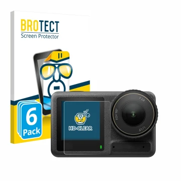 Parte frontal de un envase de producto con el logotipo de la marca BROTECT. Al lado se muestra el dispositivo DJI Osmo Action 