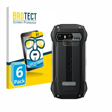 Parte frontal de un envase de producto con el logotipo de la marca BROTECT. Al lado se muestra el dispositivo Blackview N6000 