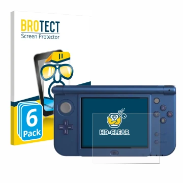 Parte frontal de un envase de producto con el logotipo de la marca BROTECT. Al lado se muestra el dispositivo Nintendo New 3DS
