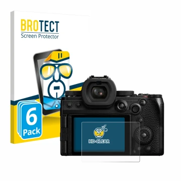Parte frontal de un envase de producto con el logotipo de la marca BROTECT. Al lado se muestra el dispositivo Panasonic Lumix 