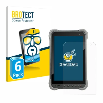 Parte frontal de un envase de producto con el logotipo de la marca BROTECT. Al lado se muestra el dispositivo Juniper Systems 