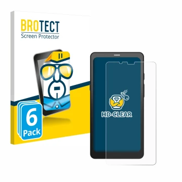 Parte frontal de un envase de producto con el logotipo de la marca BROTECT. Al lado se muestra el dispositivo Boox Palma con s
