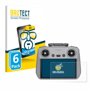 Parte frontal de un envase de producto con el logotipo de la marca BROTECT. Al lado se muestra el dispositivo DJI RC 2 con su 