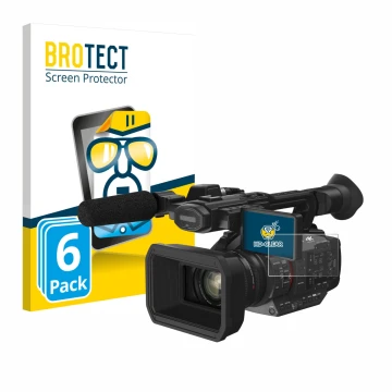 Parte frontal de un envase de producto con el logotipo de la marca BROTECT. Al lado se muestra el dispositivo Panasonic HC-X2 