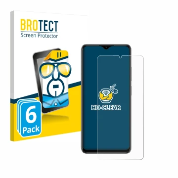 Parte frontal de un envase de producto con el logotipo de la marca BROTECT. Al lado se muestra el dispositivo ZTE Blade A73 co