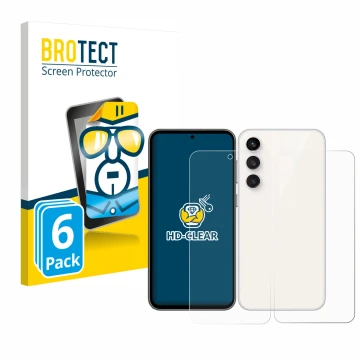 Parte frontal de un envase de producto con el logotipo de la marca BROTECT. Al lado se muestra el dispositivo Samsung Galaxy S