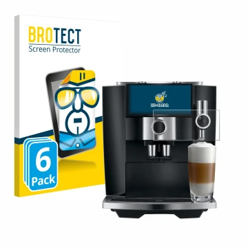 Parte frontal de un envase de producto con el logotipo de la marca BROTECT. Al lado se muestra el dispositivo Jura J8 twin con