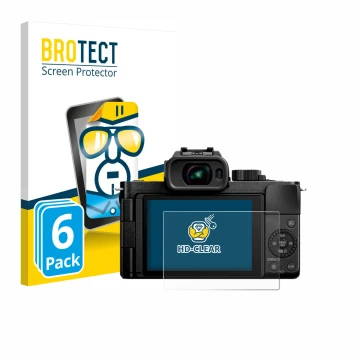Parte frontal de un envase de producto con el logotipo de la marca BROTECT. Al lado se muestra el dispositivo Panasonic Lumix 