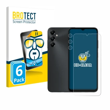 Parte frontal de un envase de producto con el logotipo de la marca BROTECT. Al lado se muestra el dispositivo Samsung Galaxy A