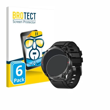 Parte frontal de un envase de producto con el logotipo de la marca BROTECT. Al lado se muestra el dispositivo LIGE Smartwatch 