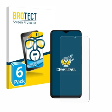 Parte frontal de un envase de producto con el logotipo de la marca BROTECT. Al lado se muestra el dispositivo Tecno Spark 10 5