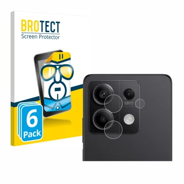 Parte frontal de un envase de producto con el logotipo de la marca BROTECT. Al lado se muestra el dispositivo Xiaomi Redmi Not