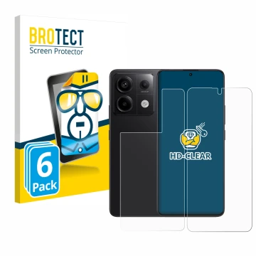 Parte frontal de un envase de producto con el logotipo de la marca BROTECT. Al lado se muestra el dispositivo Xiaomi Redmi Not