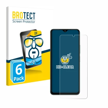 Parte frontal de un envase de producto con el logotipo de la marca BROTECT. Al lado se muestra el dispositivo Xiaomi Redmi A3 