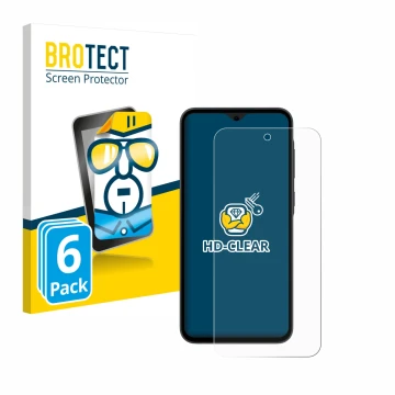 Parte frontal de un envase de producto con el logotipo de la marca BROTECT. Al lado se muestra el dispositivo Samsung Galaxy A