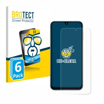 Parte frontal de un envase de producto con el logotipo de la marca BROTECT. Al lado se muestra el dispositivo Samsung Galaxy M