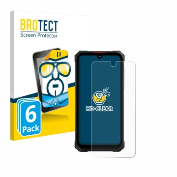 Parte frontal de un envase de producto con el logotipo de la marca BROTECT. Al lado se muestra el dispositivo Hotwav Cyber 9 P