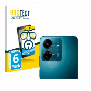 Parte frontal de un envase de producto con el logotipo de la marca BROTECT. Al lado se muestra el dispositivo Xiaomi Redmi 13C