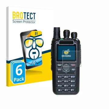 Parte frontal de un envase de producto con el logotipo de la marca BROTECT. Al lado se muestra el dispositivo AnyTone AT-D878U