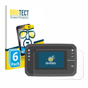 Parte frontal de un envase de producto con el logotipo de la marca BROTECT. Al lado se muestra el dispositivo Honda CB650R TFT