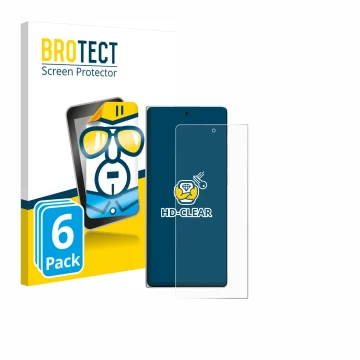 Parte frontal de un envase de producto con el logotipo de la marca BROTECT. Al lado se muestra el dispositivo Vivo X Fold3 con