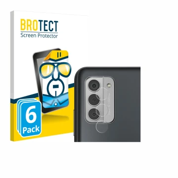 Parte frontal de un envase de producto con el logotipo de la marca BROTECT. Al lado se muestra el dispositivo Nokia G42 5G (SÓ